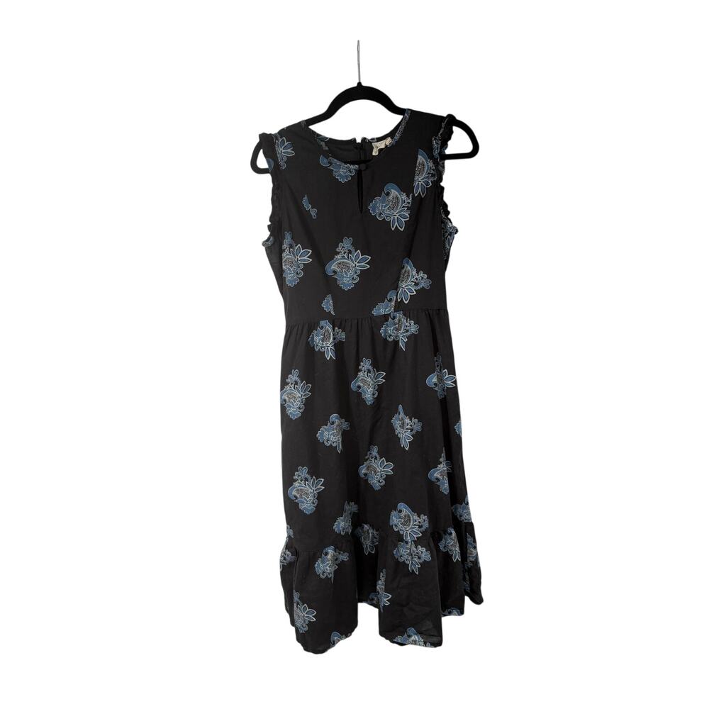 Mata Traders Ruffled Midi Dress Black Paisley 100% Cotton Dress M Womens